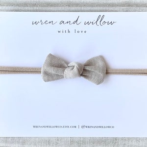 Oatmeal Linen Baby Knot Bow - Beige Neutral Petal Bow - Baby Nylon Headband - Infant Bow - Baby Gift - Newborn, Baby, Toddler, Girls
