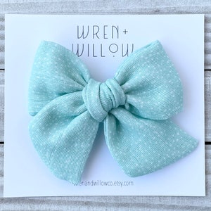 Turquoise Dot Pinwheel Bow - Teal Organic Gauze Hair Bow -  Girls Cotton Hair Bow - Headband Hair Clip - Newborn, Baby, Toddler, Girls