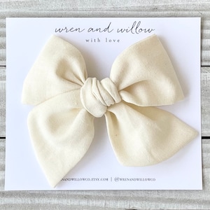 Ivory Linen Pinwheel Bow - Linen Hair Bow - Neutral Girls Bow - Cream Bow - Baby Headband - Girls Hair Clip - Newborn, Baby, Toddler, Girls