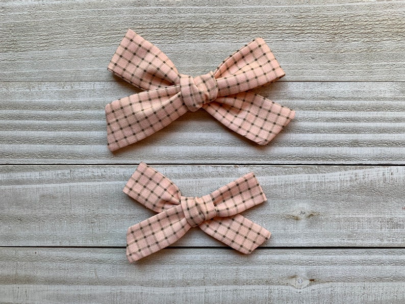 Peach Fall Hair Bow Toddler Peachy Check Schoolgirl Bow Newborn Girls Hair Clip Baby Nylon Headband Baby Cotton Bow Girls