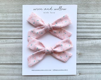 Blush Sprinkles Piggy Bows: Cotton Schoolgirl Hair Clips