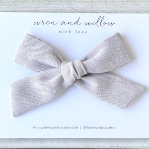 Gray Linen Schoolgirl Bow - Neutral Hair Bow - Light Grey Bow - Baby Headband - Girls Hair Clip - Newborn, Baby, Toddler, Girls