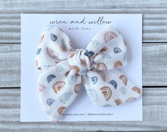Organic Cotton Rainbow Pinwheel Bow: Baby Headband or Hair Clip