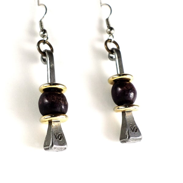 Horseshoe Nail Dangle Earrings, Deep Purple Vintage Beaded Equestrian Earrings, Signed