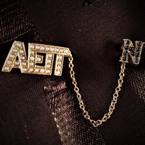 Alpha Epsilon Pi Pin, 10K Gold Two-Part AEPi Pearl Lapel Pin, Authentic Vintage Fraternity Pin
