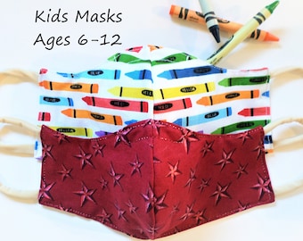 Child Crayola Face Mask, Crayons and Red Stars, Kid's Adjustable Reusable Cotton Mask, Soft Comfort Ear Loops, Latex-Free
