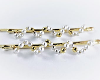 Perlas y oro Bobby Pins, clips de pelo espiral vintage, postizo de lujo, nupcial o de ocasión especial