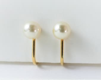 Vintage 18K Gold Filled Clip-On Faux Pearl Earrings, Minimalist Pearl Jewelry
