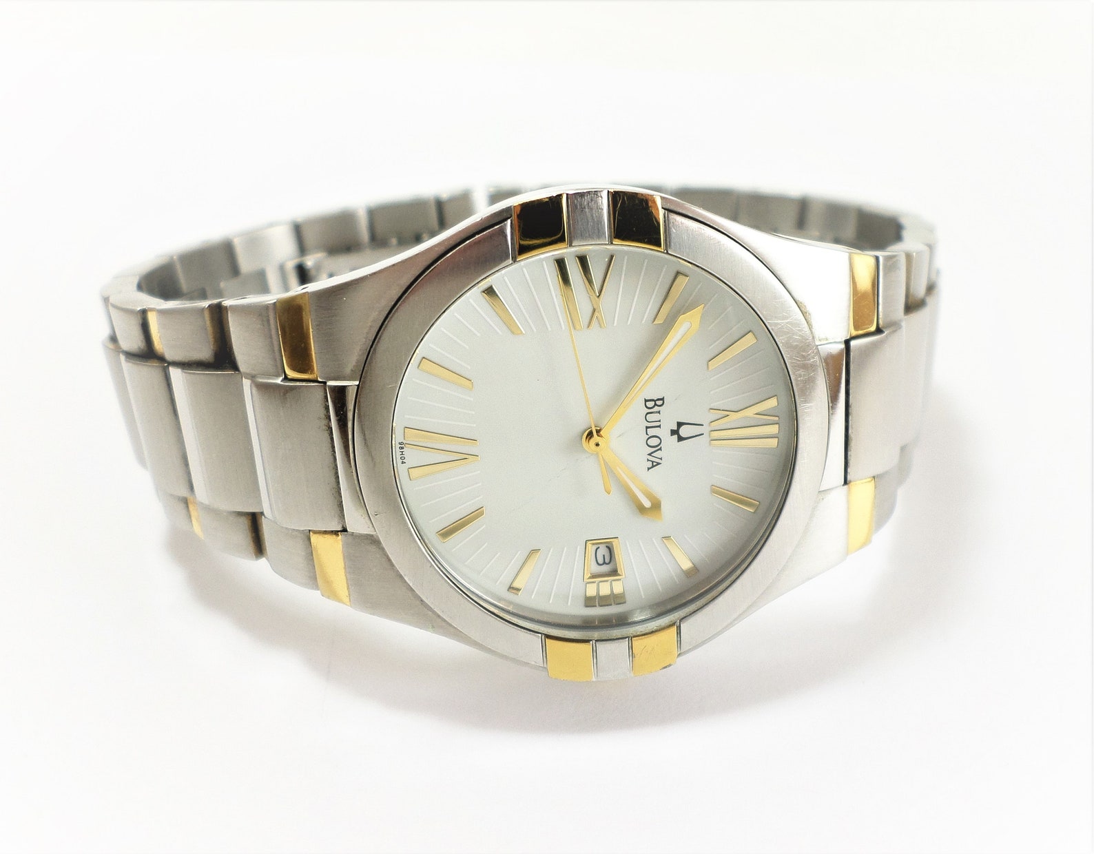 Bulova Men's Date Watch Vintage Two Tone Roman Numeral Etsy