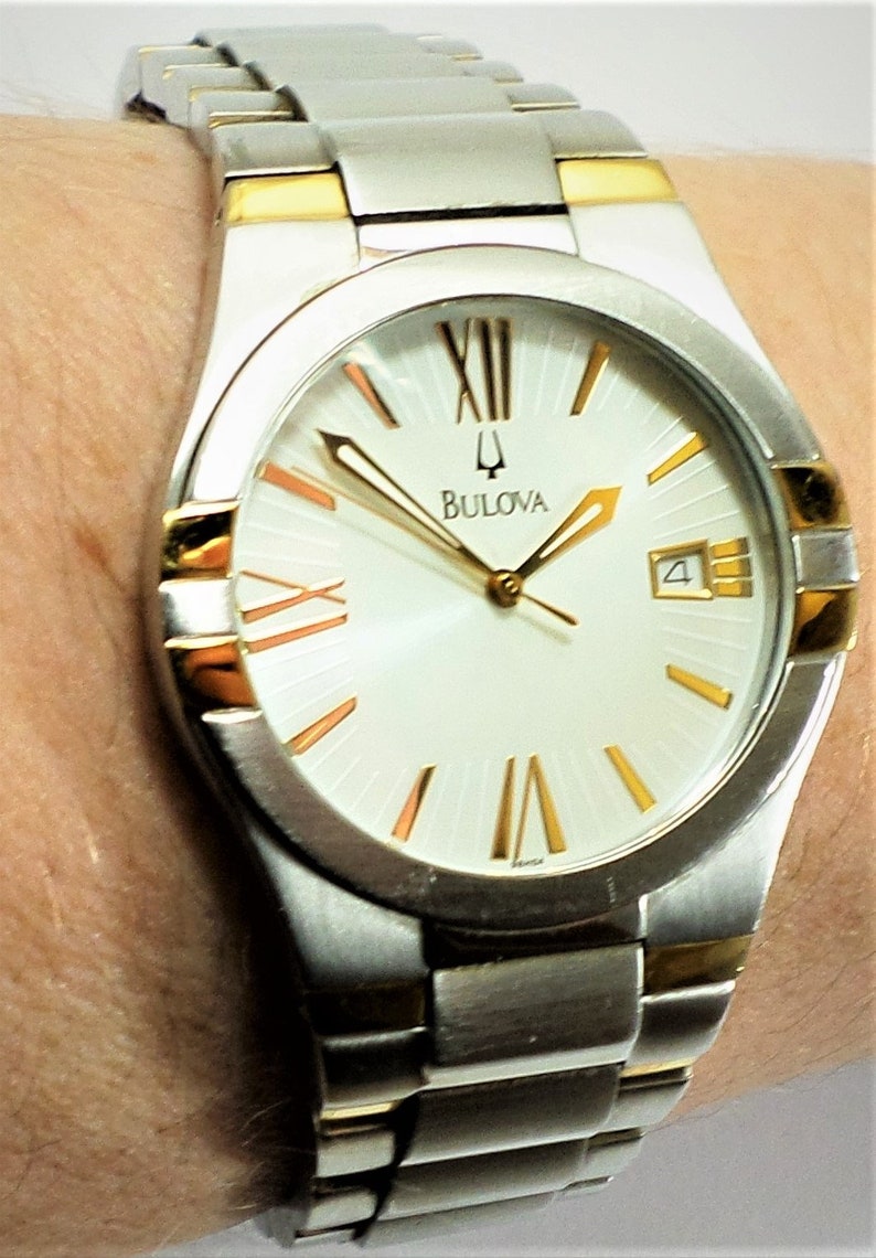 Bulova Men's Date Watch Vintage Two Tone Roman Numeral Etsy