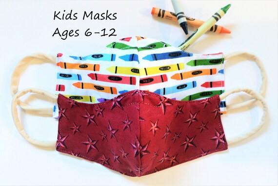 Child Crayola Face Mask, Crayons and Red Stars, Kid's Adjustable Reusable Cotton Mask, Soft Comfort Ear Loops, Latex-Free