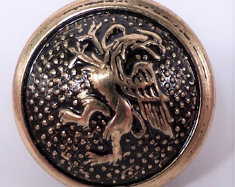 Vintage Gold Painted Buttons, Winged Dragon Buttons - One Pair (2 buttons)