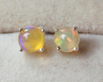 Natural Ethiopian Opal Stud Earrings, Sterling Silver Posts, October Birthstone Jewelry