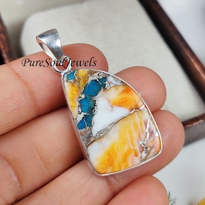 Spiny Oyster Turquoise Pendant: Sterling Silver Boho Charm