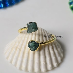 Natural Raw Emerald Ring, May Birthstone, Adjustable Two Stone Boho Jewelry, Gift for Mom