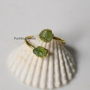 Raw Peridot Ring, Rough August Birthstone, Handmade Boho Statement Jewelry, Gift for Her