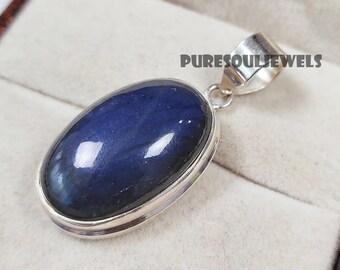 Natural Blue Fire Labradorite Gemstone Pendant, 925 Sterling Silver Pendant, Vintage Look Labradorite Jewelry, Handmade Gemstone Pendant