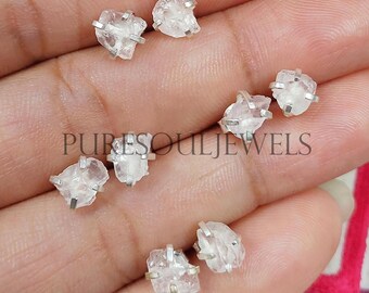Rough Rose Quartz Earring, Silver Earrings,Rose Quartz Earring, Raw Prong Stud Earring, October Birthstone, Rose Quartz,Raw Rose Quartz Post