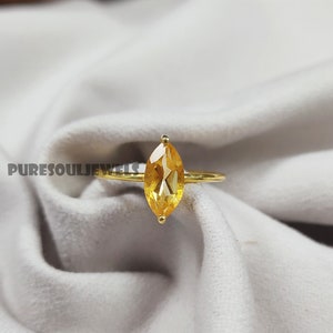 Handmade Citrine 925 Sterling Silver Ring: Boho Gold Finish