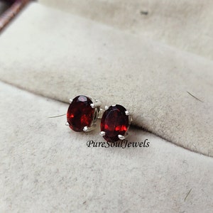 Natural Red Garnet Stud Earring, Dainty Garnet Earring, 925 Sterling Silver Jewelry, January Birthstone Stud Earrings, Wedding Gift, Gift