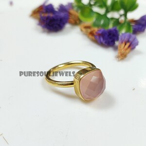 Handmade Gold Finish Sterling Silver Pink Chalcedony Ring: Boho Statement