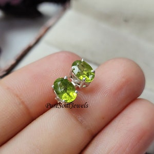 Dainty Oval Peridot Stud Earrings: Handmade 925 Sterling Silver