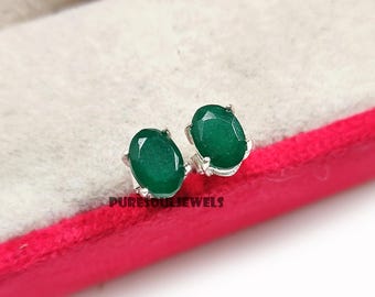 Clous d'oreilles en argent sterling vert émeraude, style bohème hippie