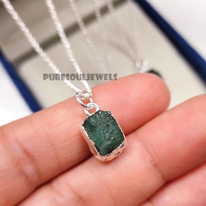 Raw Emerald Necklace, Natural Emerald Pendant, Rough Emerald Crystal, 925 Sterling Silver Necklace, May Birthstone Jewelry, Gift for Her