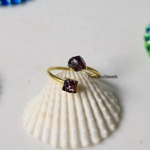 Raw Garnet Ring: 14k Gold Plated Copper, Adjustable Boho Ring