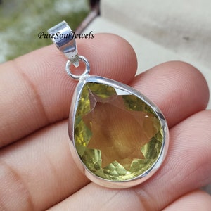 Handmade Lemon Quartz 925 Sterling Silver Pendant: Boho Hippie Jewelry