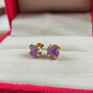Raw Amethyst Stud Earrings: Sterling Silver Boho Jewelry
