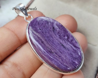 Natural Charoite Pendant, 925 Sterling Silver Pendant, Purple Gemstone Pendant, Handmade Silver Jewelry, Charoite Pendant For Necklace, Gift