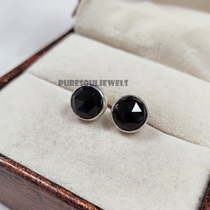 Black Onyx Stud Earrings: Faceted Sterling Silver, Boho Hippie Style