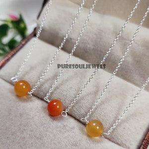 Orange Agate Ball Necklace: 925 Sterling Silver, Boho Hippie Style
