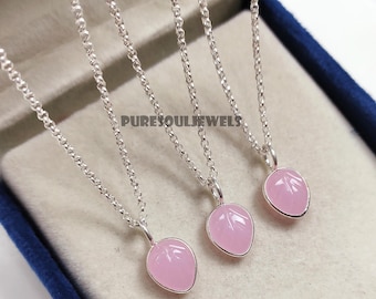 Pink Chalcedony Leaf Necklace, 925 Sterling Silver, Boho Jewelry
