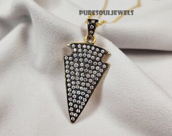 American Diamond Arrowhead Necklace: 14K Gold Plated Boho Pendant
