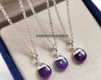 Oval Amethyst Pendant Necklace, 925 Sterling Silver, Minimalist Boho Style
