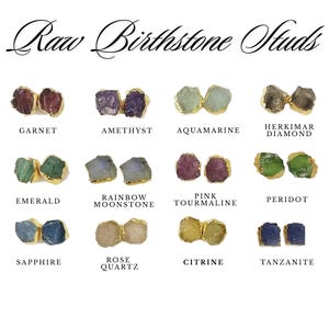 Aretes de piedras preciosas en bruto • Joyería minimalista con piedras de nacimiento • Base de latón, pulido dorado/plateado