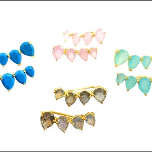 Gemstone Gold Vermeil Sterling Silver Ear Climber: Minimalist Crawler Earring
