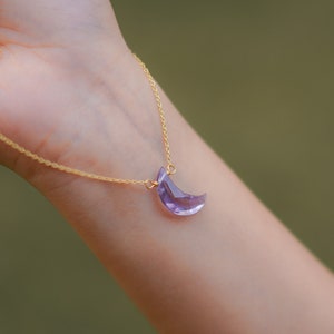 Amethyst Crescent Moon Necklace, Amethyst Necklace, February Birthstone, Celestial Jewelry for Her, Crystal Moon Necklace