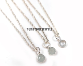 Tiny Aquamarine  Necklace, March Birthstone Necklace, 925 Silver Necklace, Dainty Aquamarine Round Necklace, Birthday Gift, Gift For Her