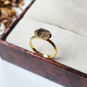 Raw Herkimer Diamond Ring: Electroplated Copper April Birthstone