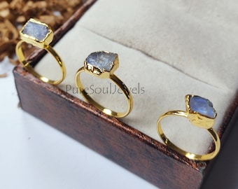 Raw Moonstone Ring, 14k Gold Finish, Gemstone Jewelry, Raw moonstone Ring, adjustable Ring, Boho Ring, Anniversary Gift, Gift For her