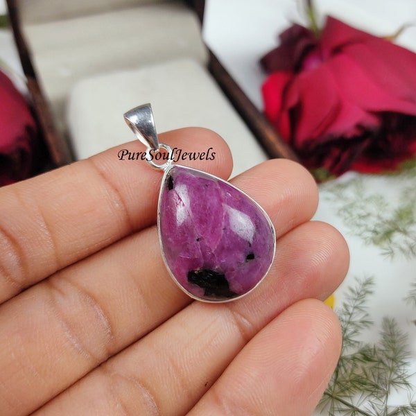 Natural Ruby Zoisite Pendant, 925 Sterling Silver Pendant, Gemstone Pendant, Handmade Jewelry, Ruby Pendant, Designer Pendant, Dainty Gift