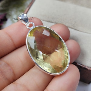 Yellow Quartz 925 Sterling Silver Pendant: Handmade Boho Hippie Jewelry