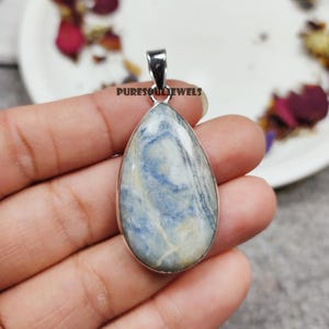 Blue Scheelite Pendant, Bohemian pendant, Natural Gemstone Jewelry, 925 Sterling Silver Pendant, Scheelite Jewelry, Engagement Gift, Gift