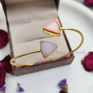 Sugar Druzy Bangle, 925 Sterling Silver Gold Plated, Handmade Stacking Bangle,Adjustable Cuff Bangle, Fashionable Bangle,Valentine Day Gifts