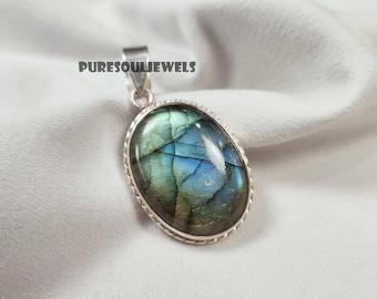 Blue Fire Labradorite Gemstone Handmade 925 Sterling Silver Pendant, Antique Labradorite Jewelry Pendant Gift For Christmas, Gift Jewelry