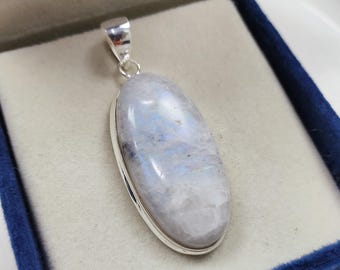 Rainbow Moonstone Sterling Silver Pendant, Boho Hippie Jewelry