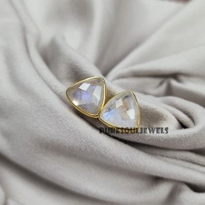 Moonstone Stud Earrings in Sterling Silver, Semi-Precious Gemstone Earrings, Natural Moonstone Earrings, Christmas Gift, Gift For Women